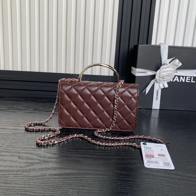View 5 of Quilted Burgundy Crossbody Bag with Gold Chain Hardware