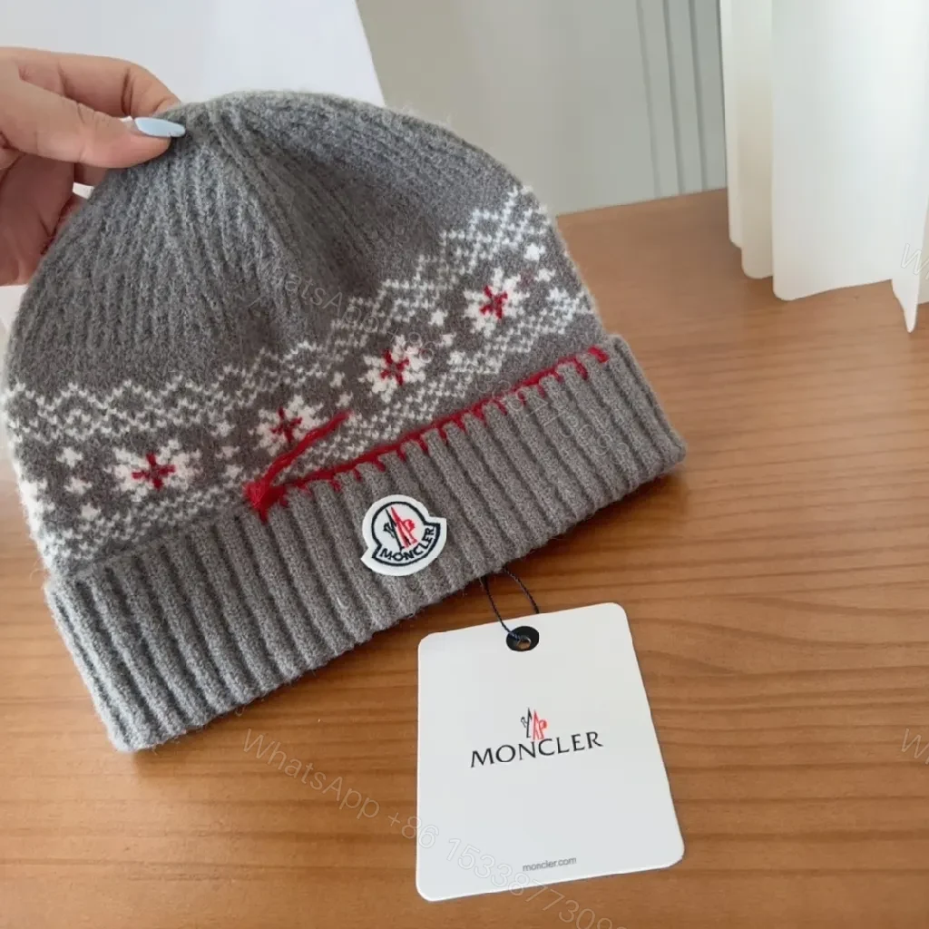 Cozy Knit Beanie: Gray Nordic Pattern with Luxury Detail — view 1