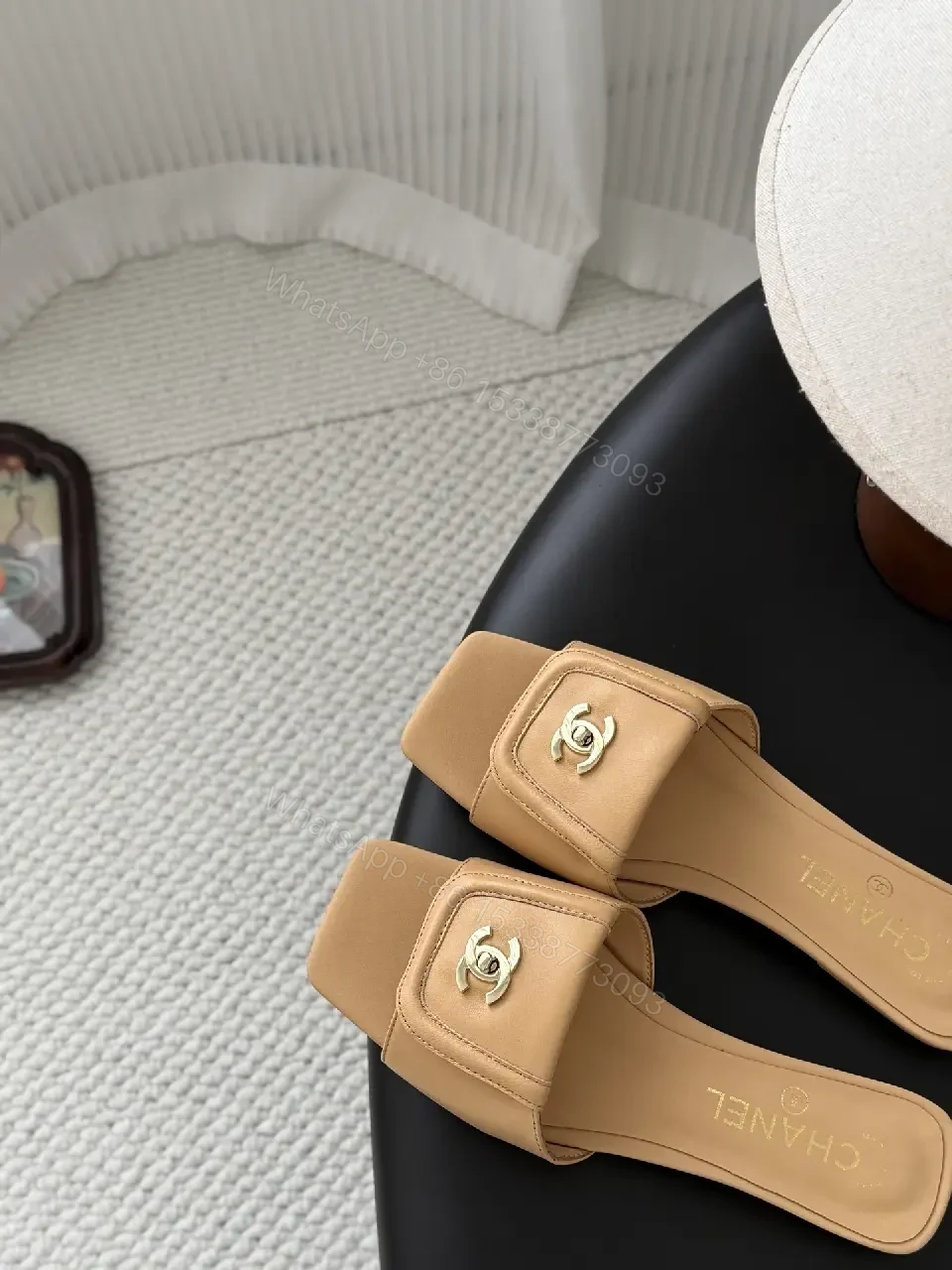 View 9 of Beige Leather Block-Heel Sandals, Minimalist Luxe Style