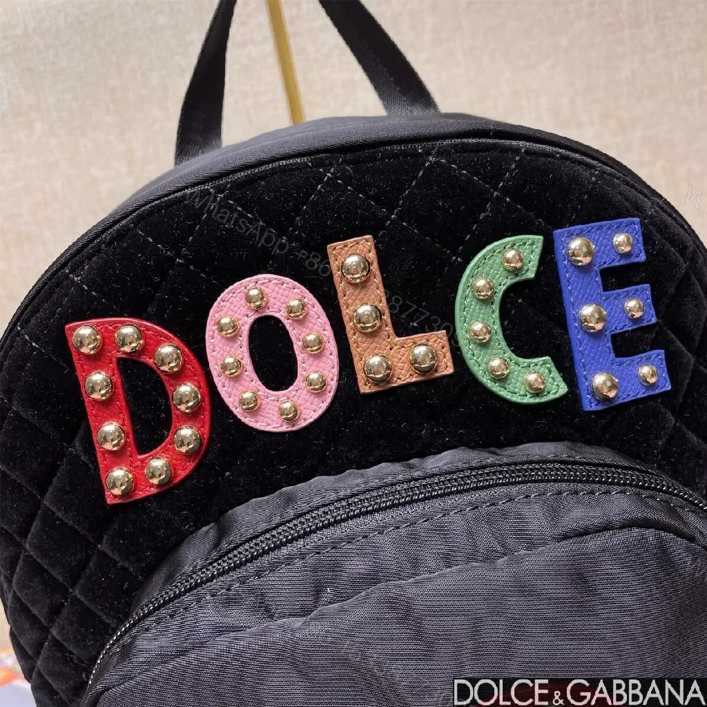 View 9 of Black Quilted Backpack with Colorful Logo Embellishments, All-Day Comfort