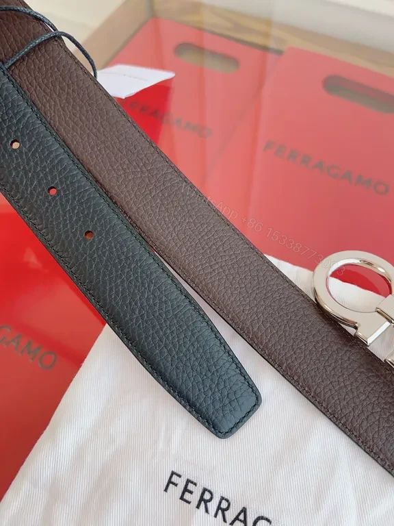 View 3 of Lux Leather Belt with Ferragamo Hardware - Classic Black
