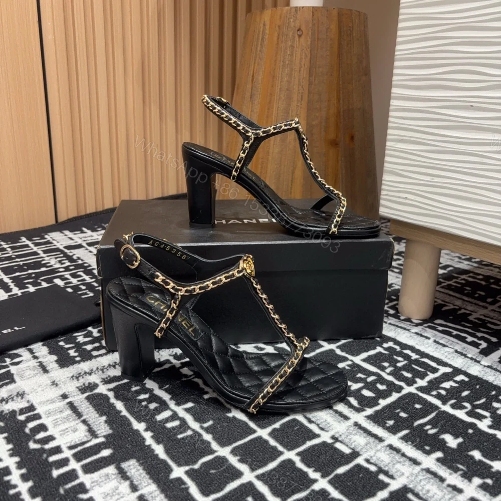 View 7 of 高仿Chanel*25C系列G46109X小羊皮高踭涼鞋黑色8.8CM免檢版