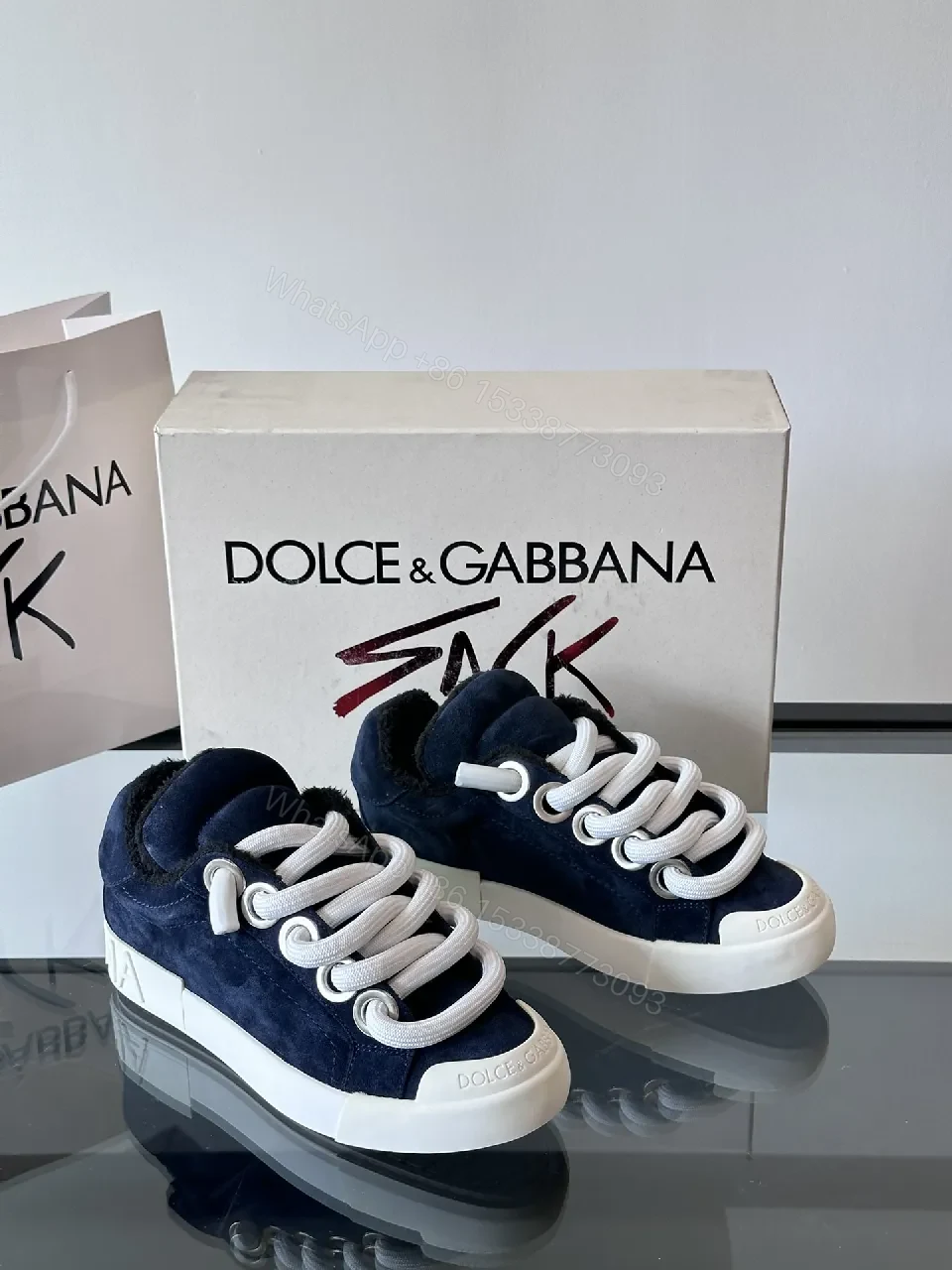 Navy Suede High-Top Sneakers with Bold Laces and Comfort — view 1