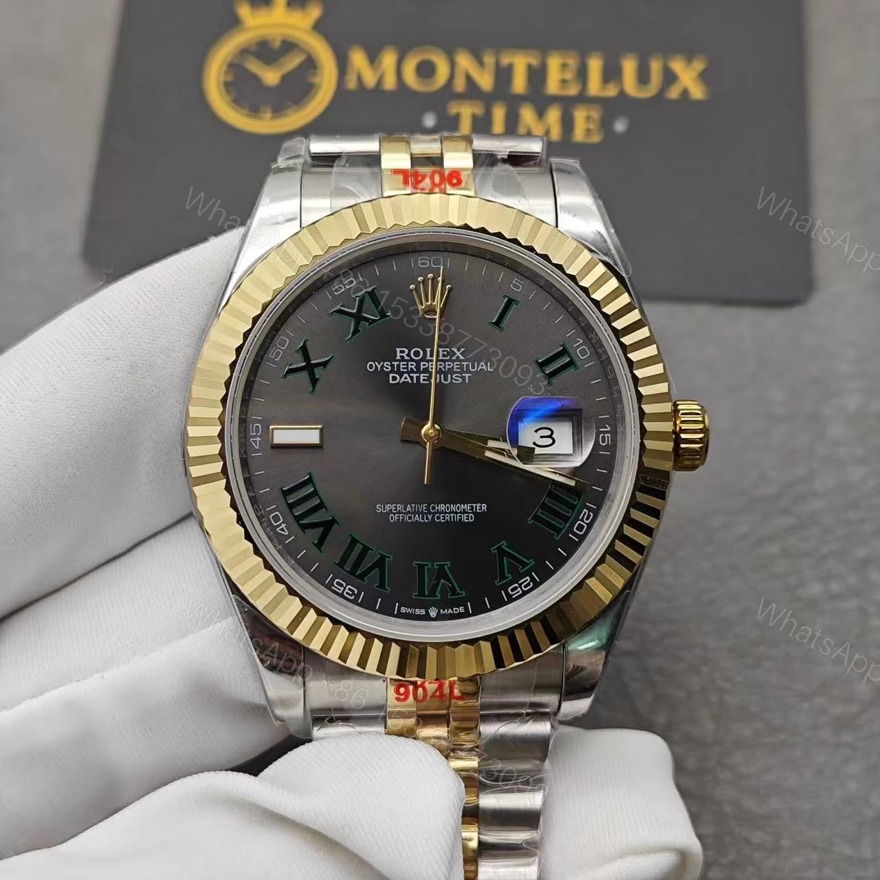 View 3 of Replica Rolex Datejust Rhodium Dial 126333 “Wimbledon” Fluted Jubilee 41mm Superclone