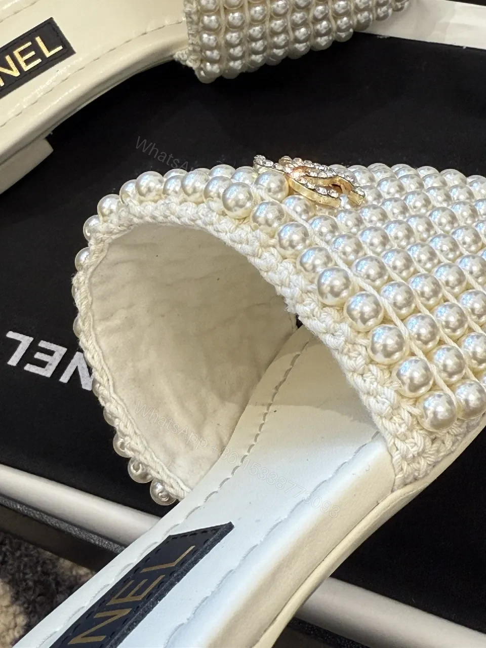 View 2 of Pearl-Embellished Slide Sandals: Luxe Resort Comfort