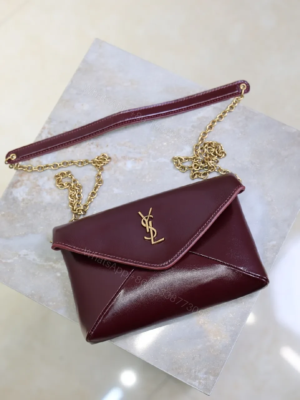 Burgundy Leather Envelope Bag - Gold Hardware Elegance — view 1