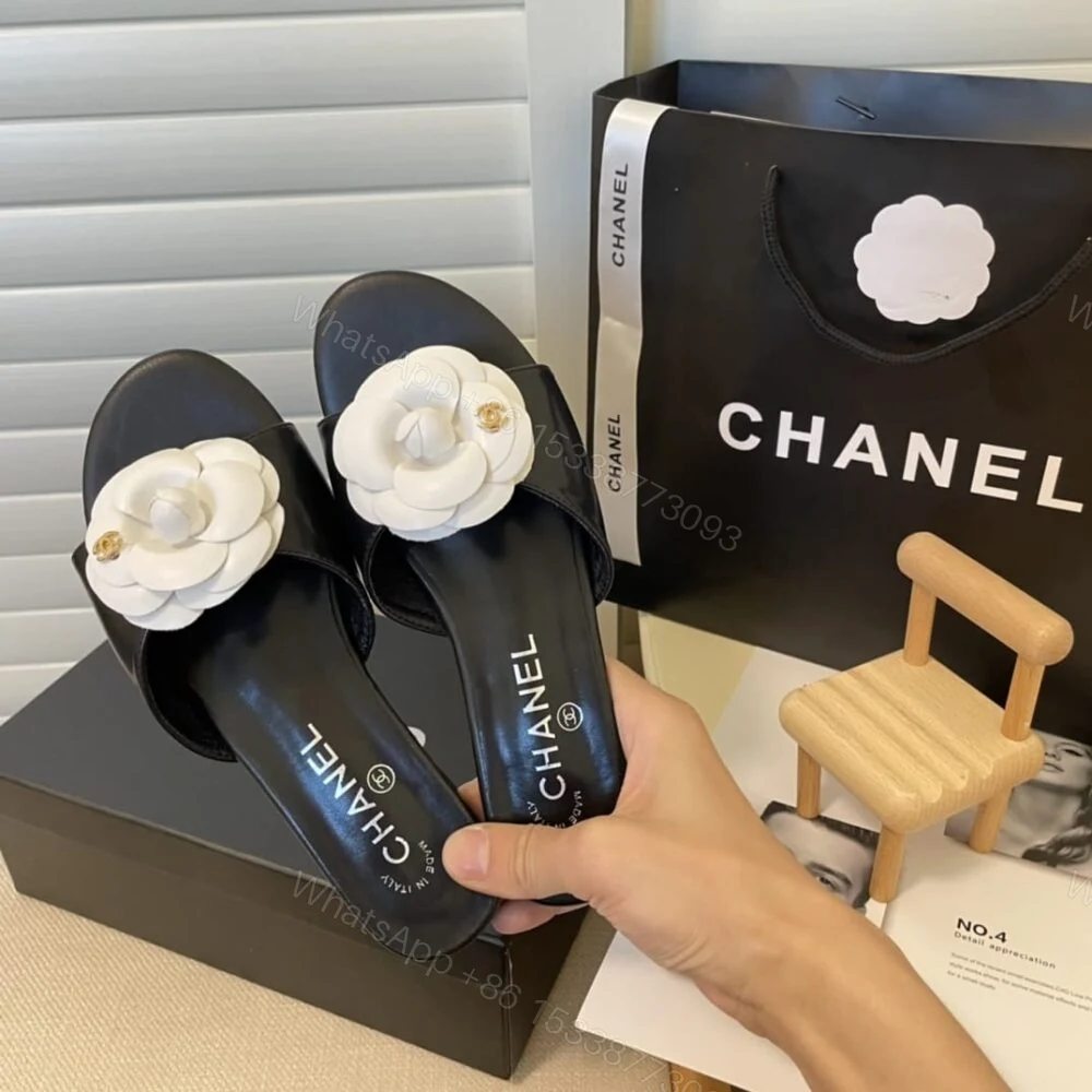 View 6 of Chanel White Camellia Slides Black