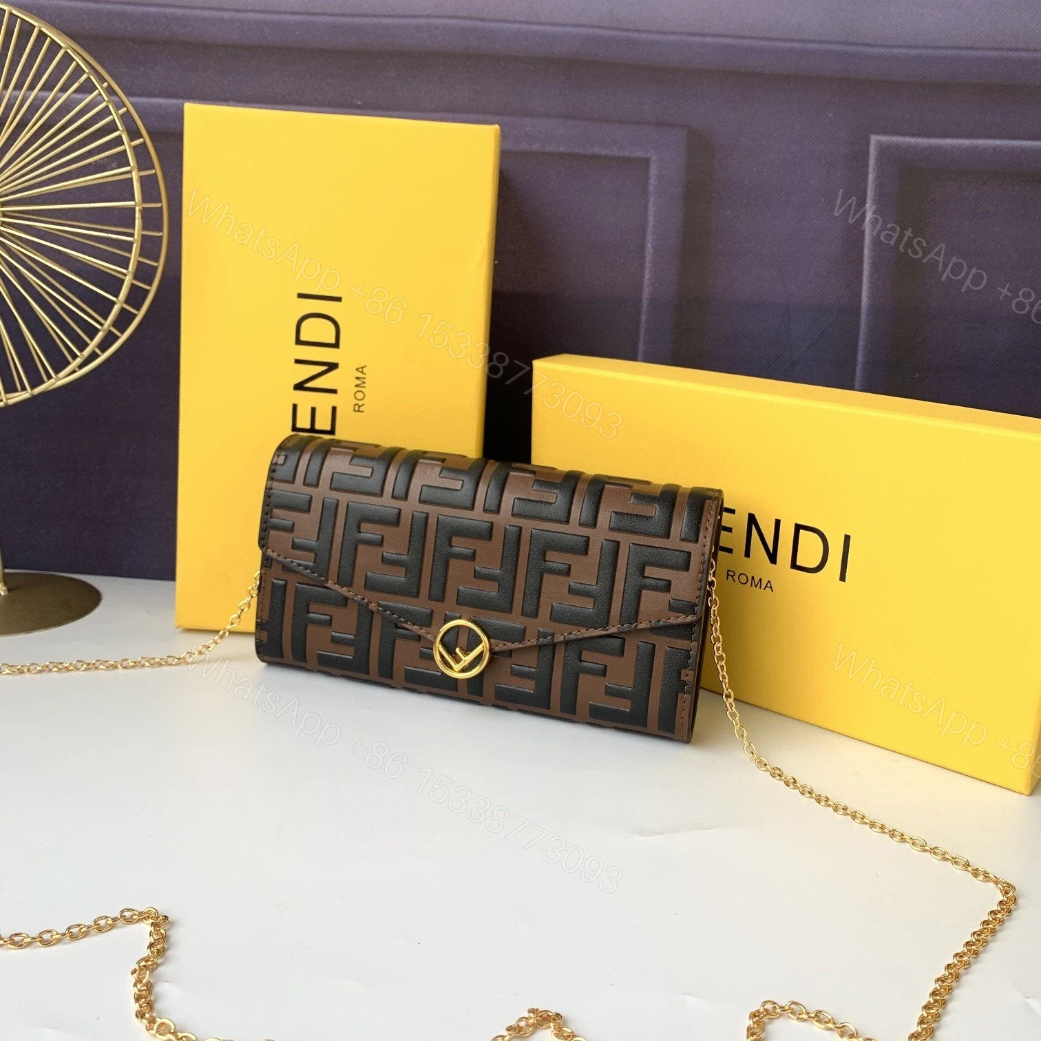 View 8 of Fendi Continental with Chain – Brown – Clutches