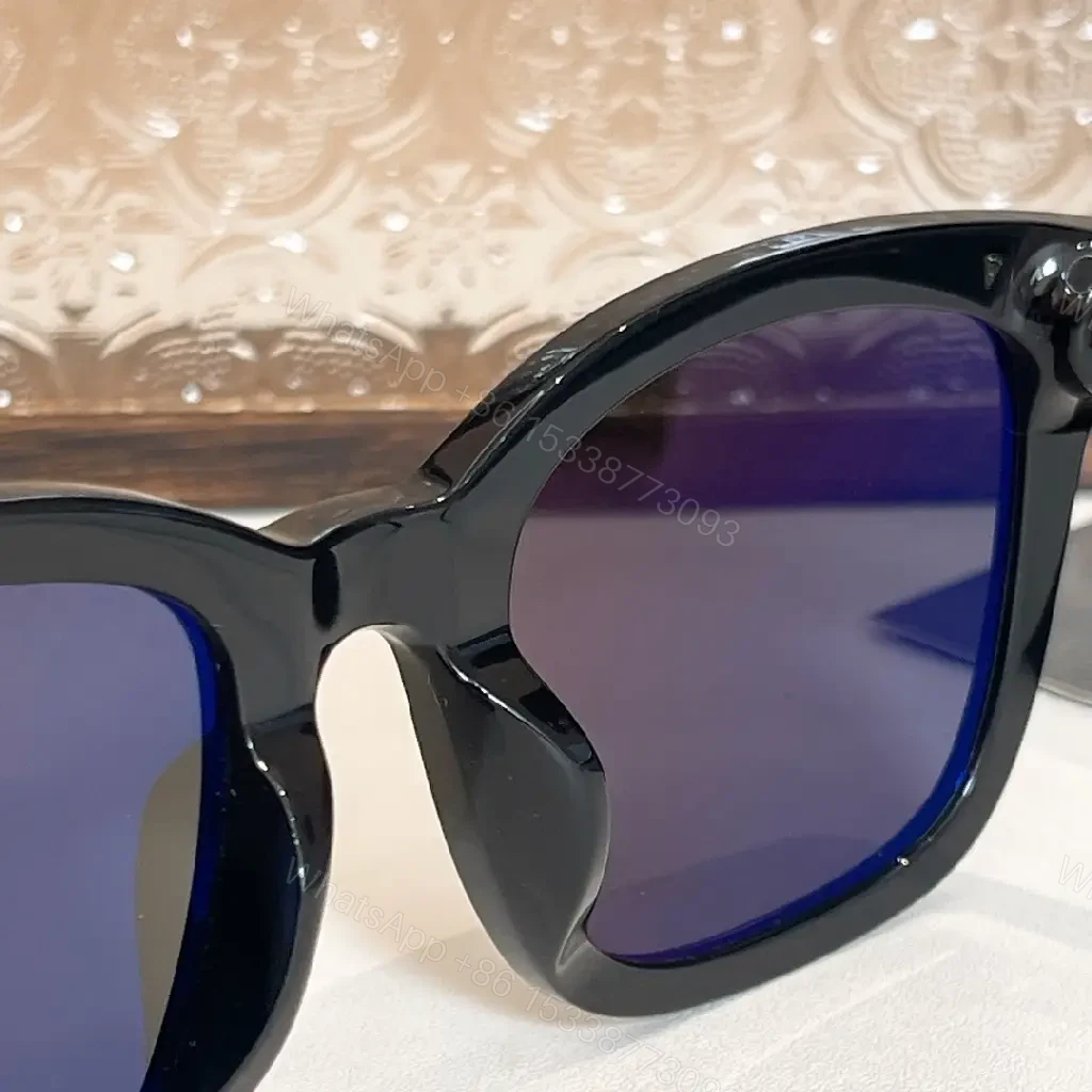 View 5 of Glossy Black Acetate Sunglasses, Modern Rectangular Style, Polarized Lenses