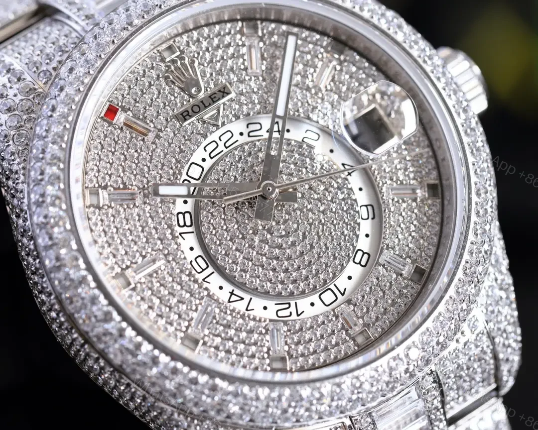 View 4 of Rolex Sky-Dweller replica 42MM Prestigious Full Diamond Steel Bracelet Edition RG-SKYDWELLER-FULLDIAMOND-STEEL-9001
