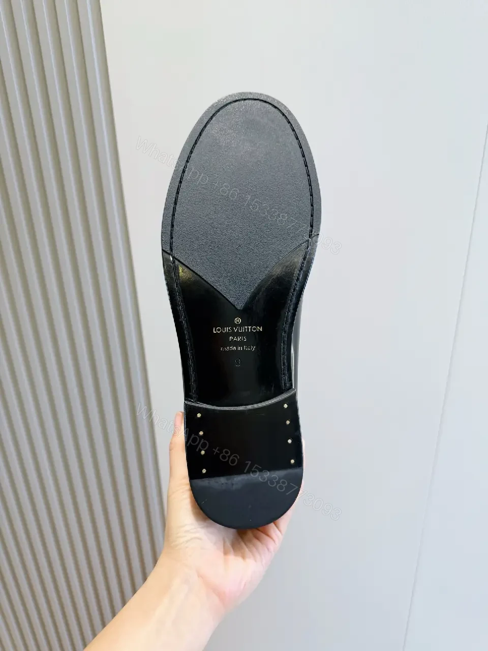 View 4 of Black Patent Leather Loafer Elegant buckle Louis Vuitton Style Shoes