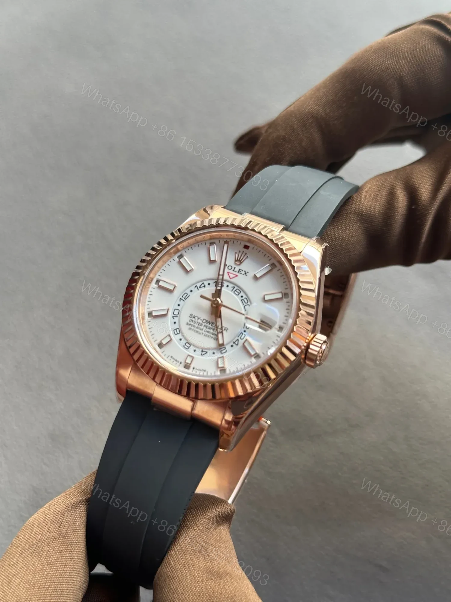 View 5 of Rolex Sky-Dweller Rose Gold White Dial Oysterflex