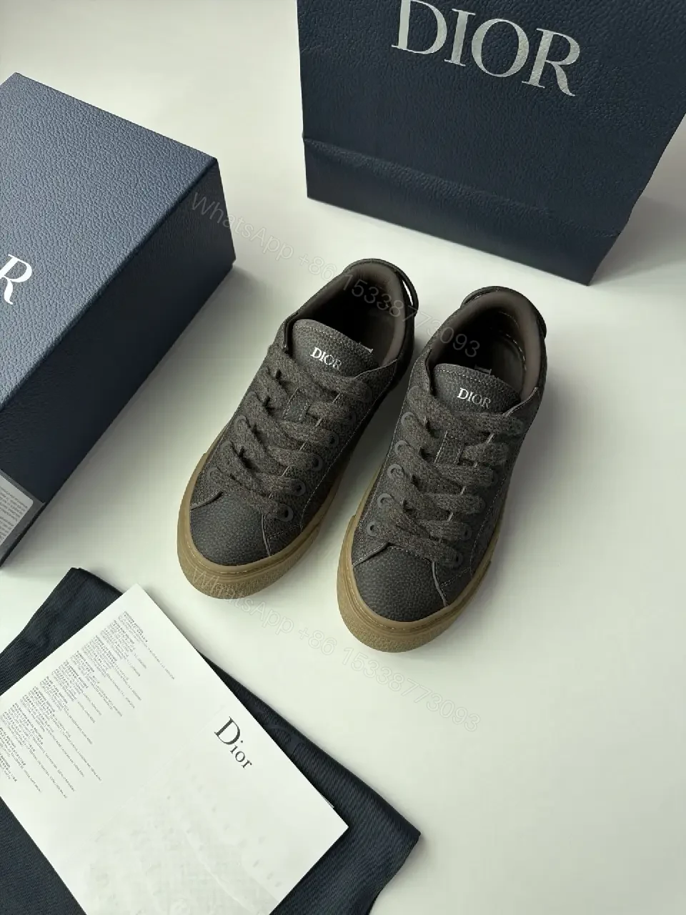 View 4 of Black Leather Sneakers Rubber Sole Dior Style Durable Comfort Sneaker