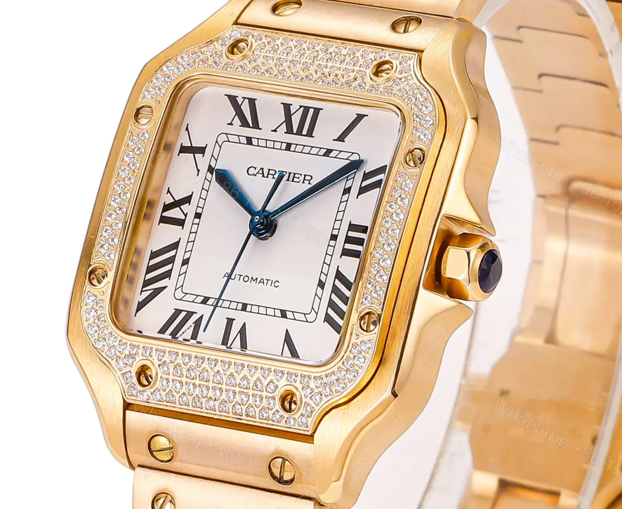 View 3 of Cartier super clone Santos White Dial Gold Bracelet 35MM Premium RG-CARTIER-SANTOS-WHT-GOLD-BRC-35