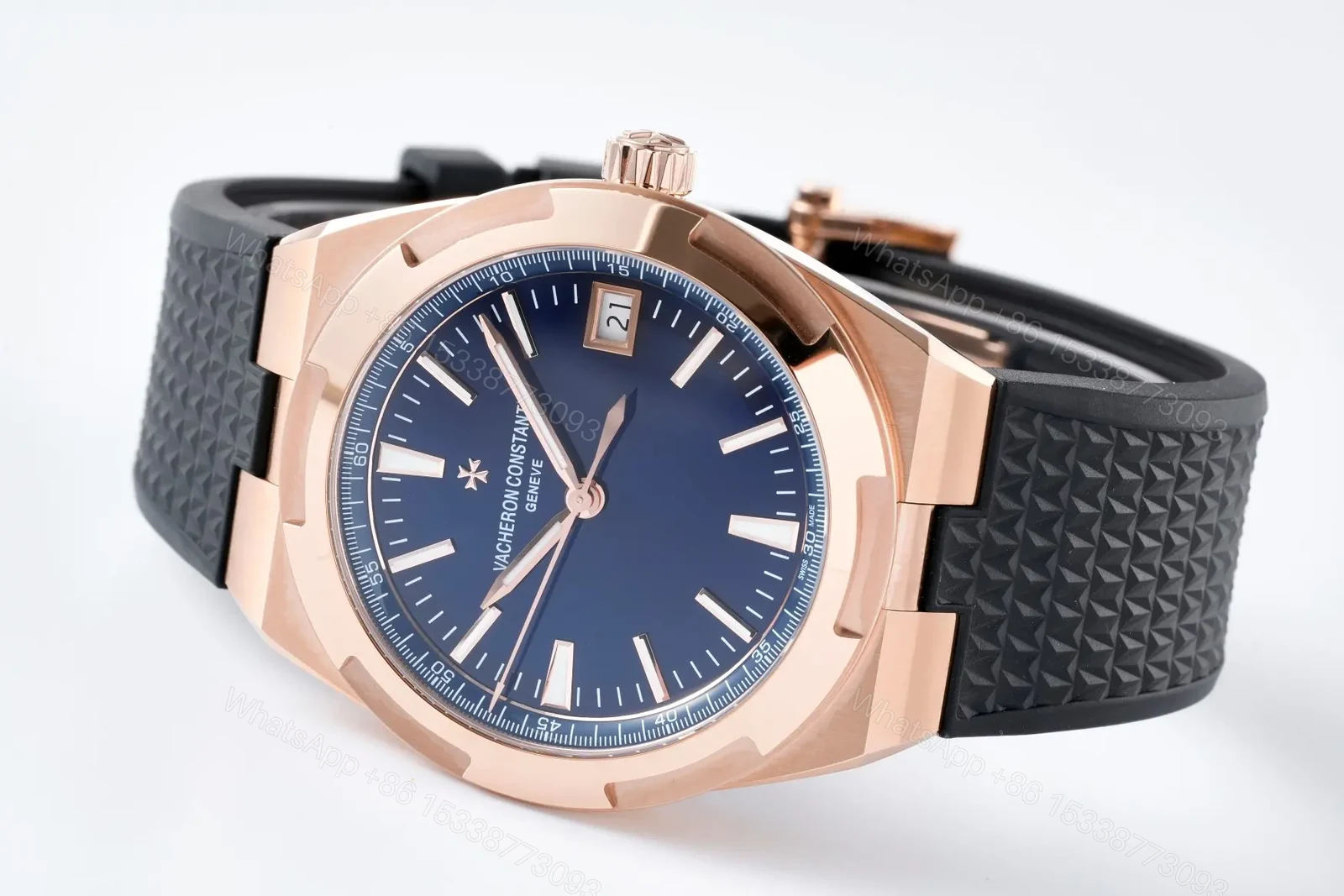 View 7 of Vacheron Constantin Overseas 4500V Series – Rose Gold Case, Blue Dial, Black Rubber Strap, 41MM Luxury Steel Watch