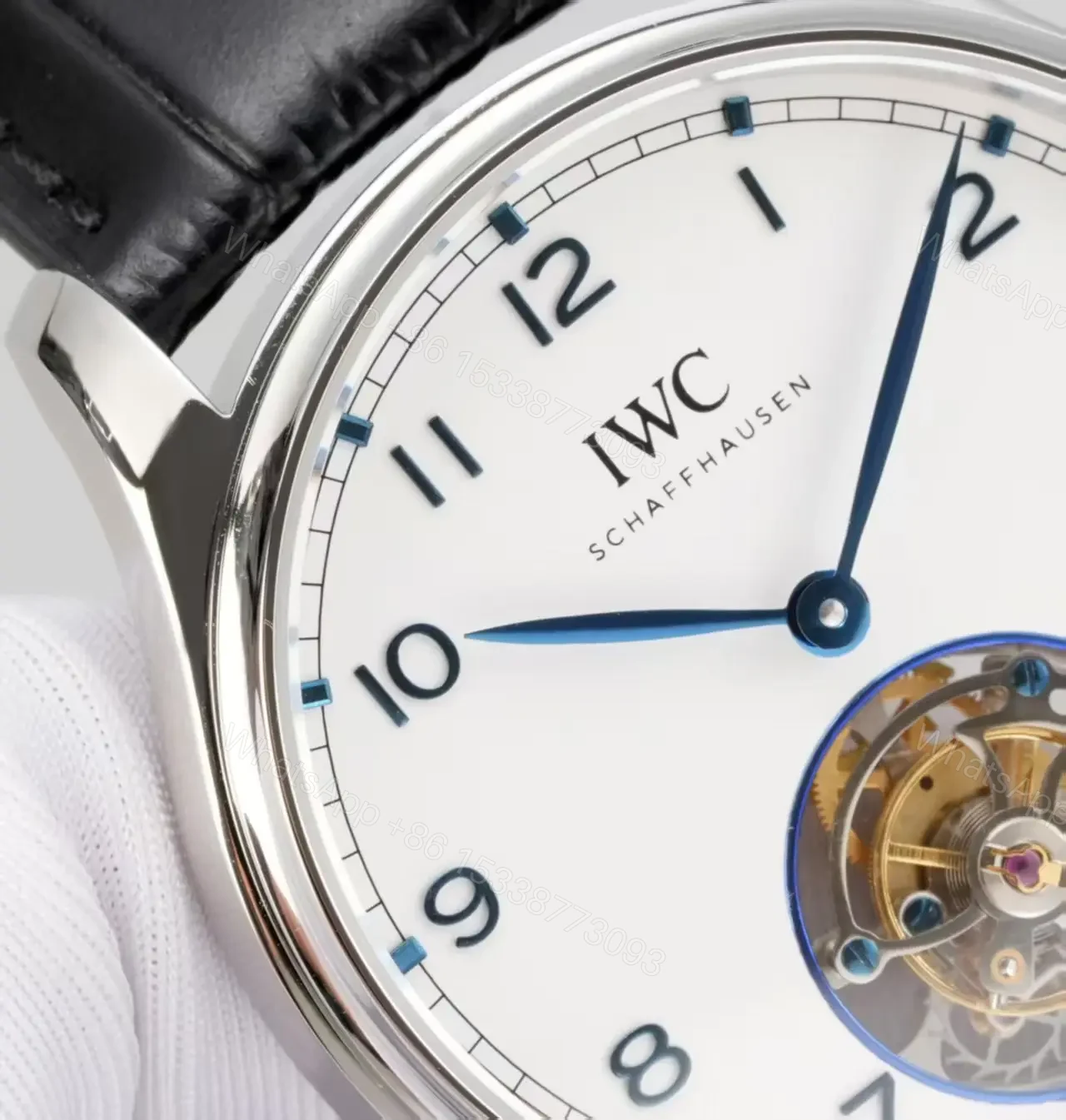View 4 of IWC Silver Tourbillon Watch White Dial Black Leather Strap Ultimate 42MM IWC-TOUR-WHT42-BLK