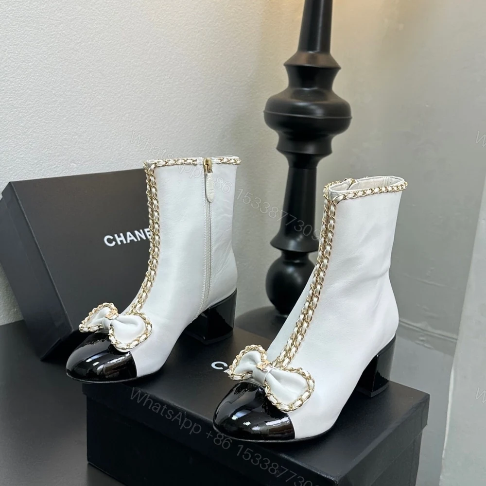View 6 of CHANEL RIBBON CHAIN BOOTS WHITE