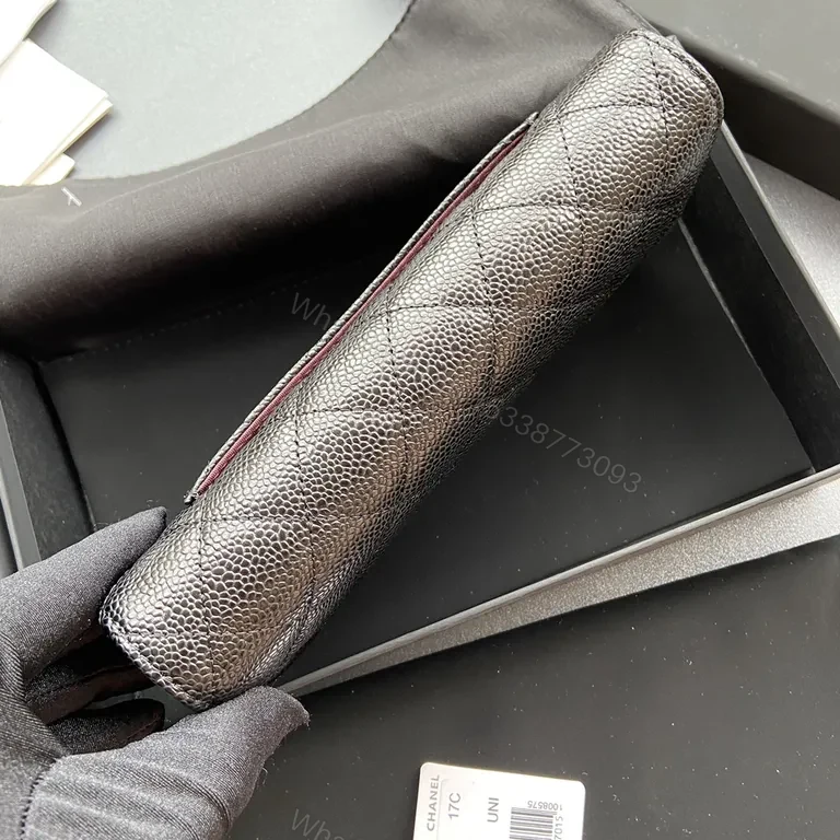 View 3 of Elegant Quilted Leather Wallet with Logo Chain - Compact Luxury Wallet