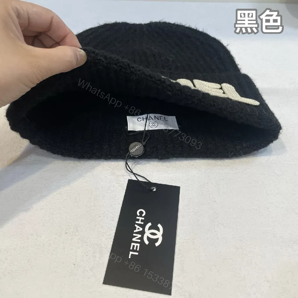 View 3 of Chunky Knit Beanie - Contrast Logo, Luxe Streetwear Style