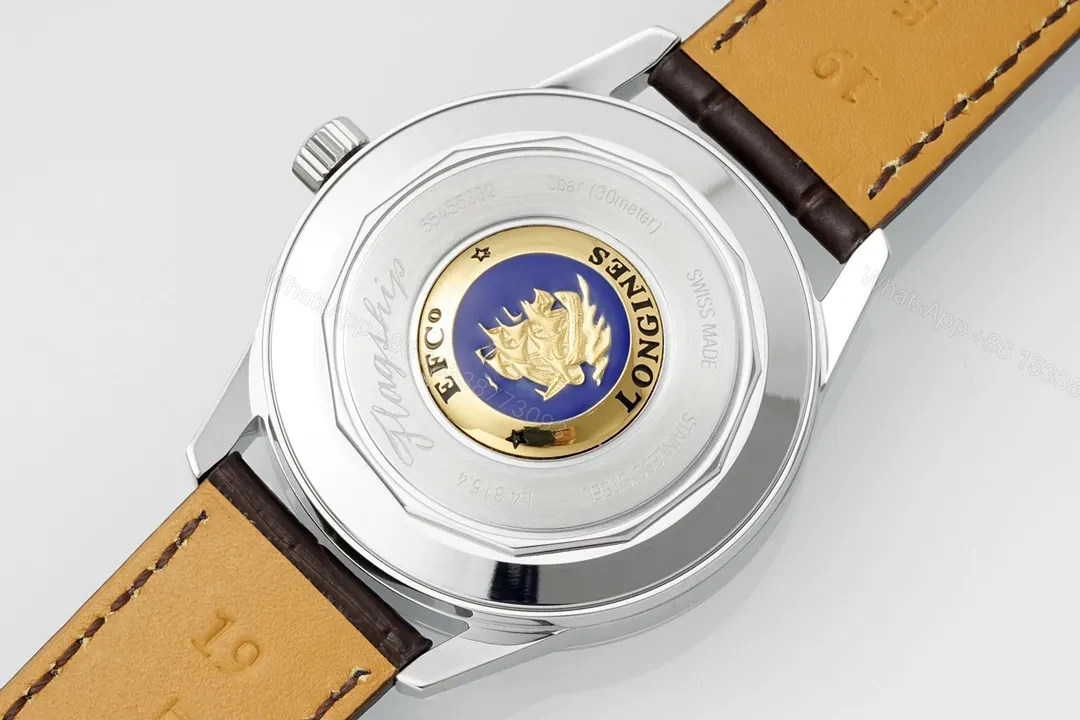 View 9 of Longines Classic Flagship Moonphase Watch Silver Dial Brown Leather Strap Vintage Style