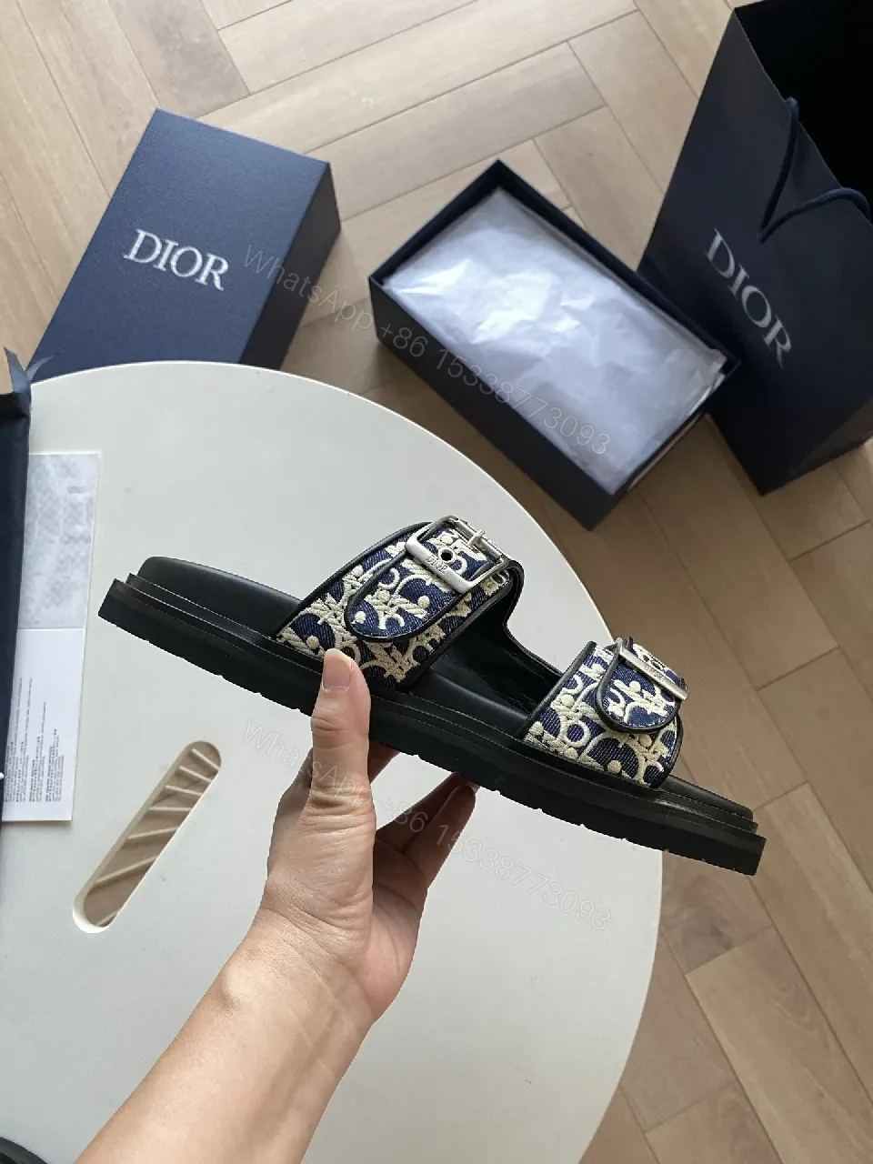 View 4 of Black Monogram Straps Sandals, Leather-Trim, Luxe Casual Comfort