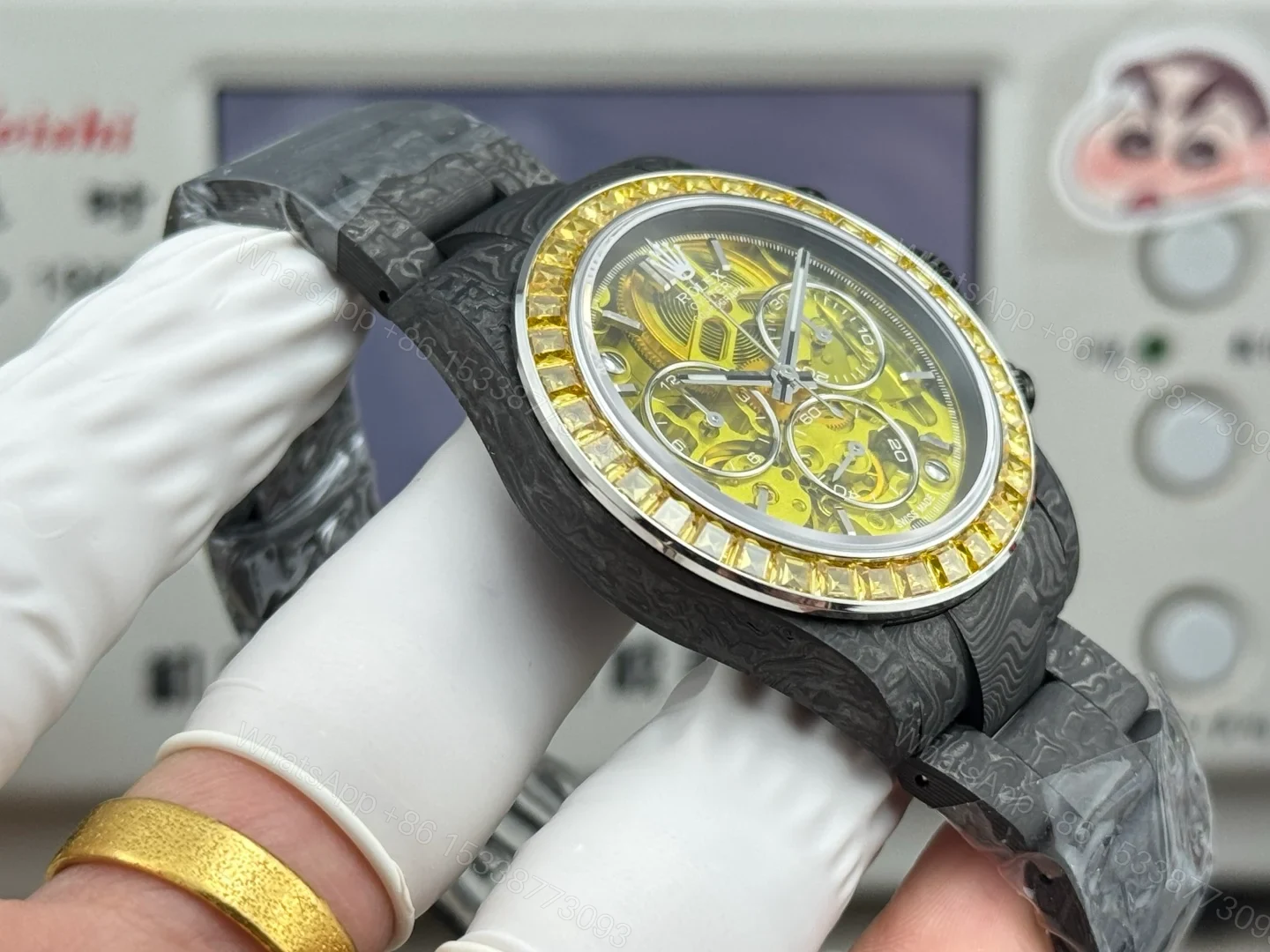 View 5 of Carbon Fiber Daytona Yellow Skeleton Chronograph Watch 40mm Yellow Bezel Carbon Strap Automatic DAY-CARBON-YELLOW-SKELETON-40MM