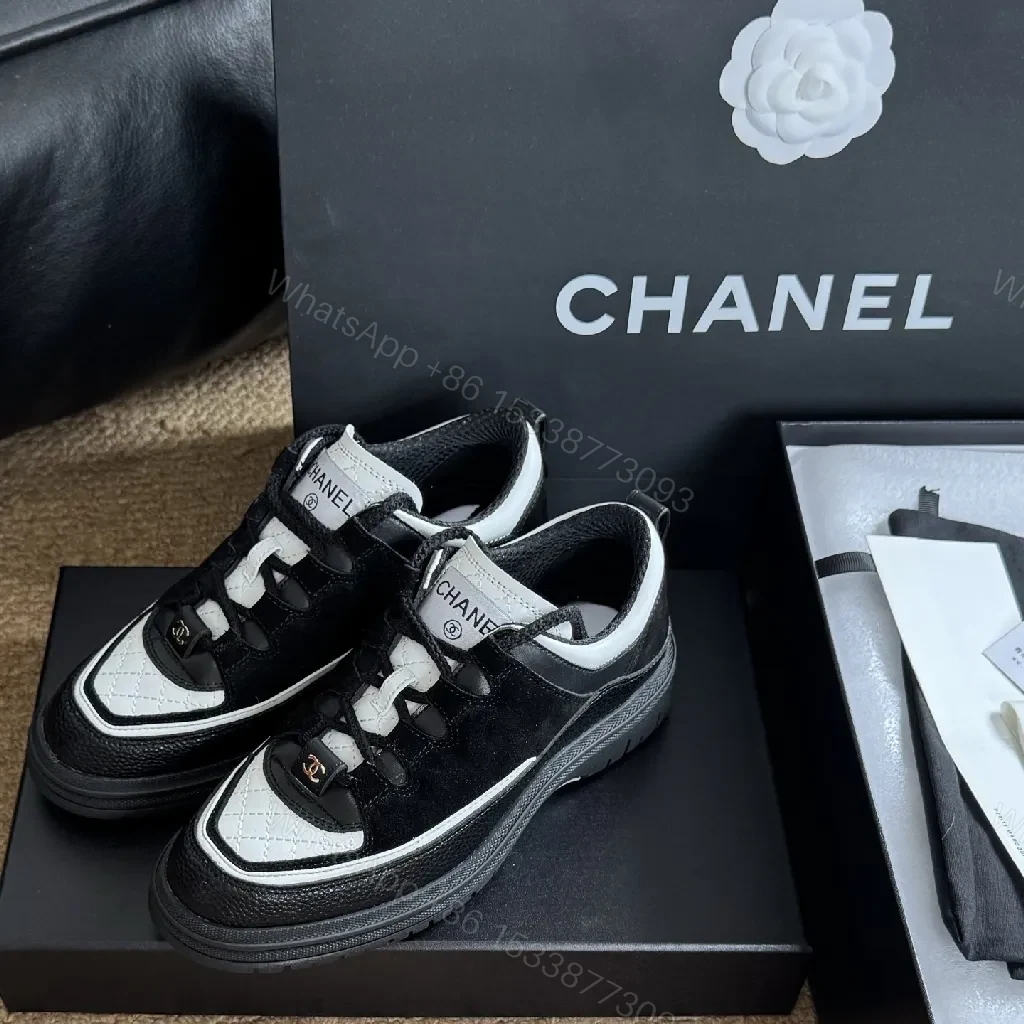 View 2 of Black & White Leather Knit Low-Top Sneakers: Couture-Contrast Comfort