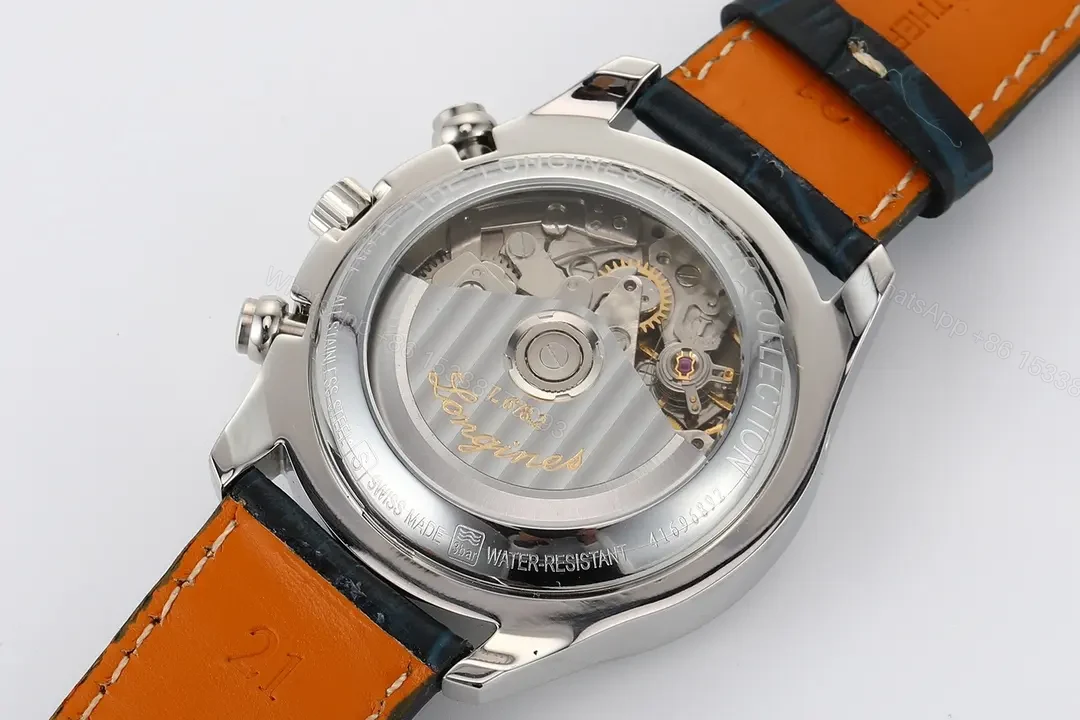 View 8 of Longines Master Collection Moonphase Blue Dial Automatic Watch with Leather Strap