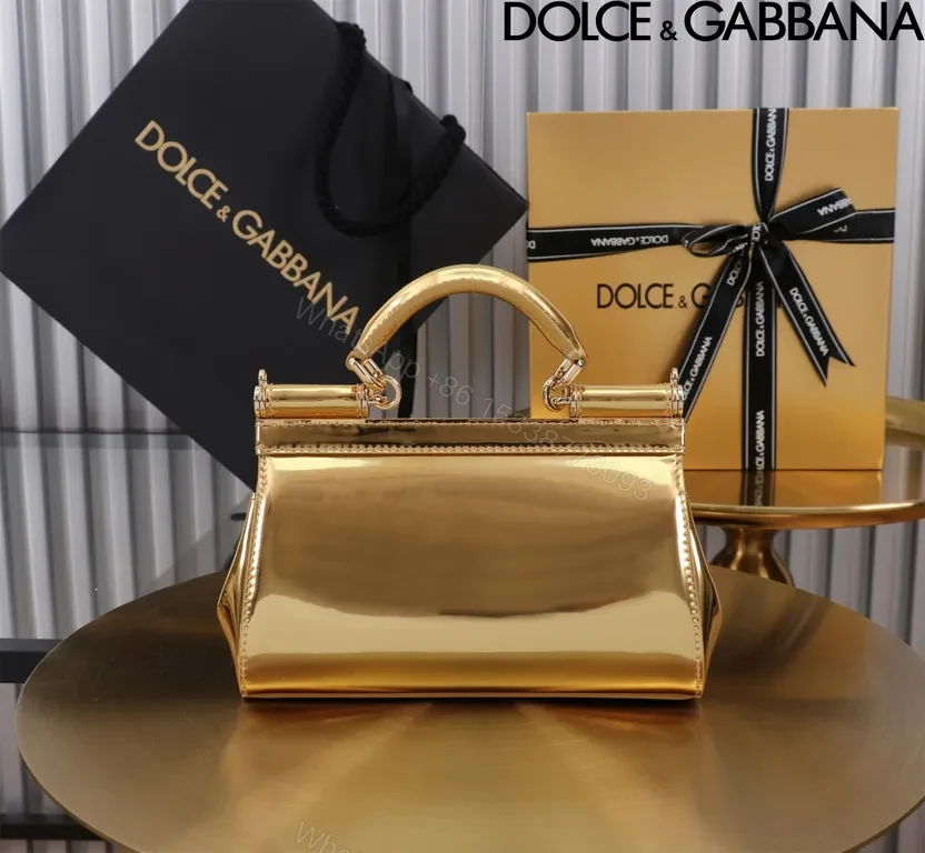 View 2 of Gleaming Gold Satchel â€” Premium Calfskin, Gold-Tone Hardware, Crossbody Ready, Dolce & Gabbana Bag