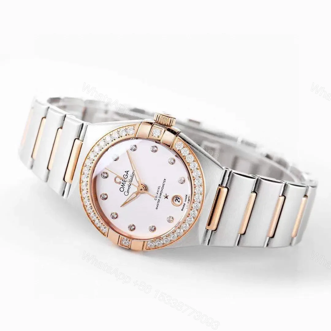 View 6 of Omega Constellation 29mm Women’s Watch V6 Version Two-Tone Stainless Steel and Rose Gold Diamond Set Bezel White Dial