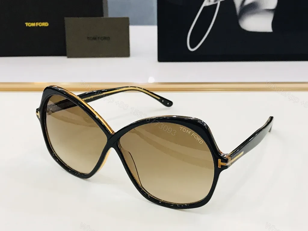 View 9 of Oversized Black Acetate Sunglasses with Gold-Tone Accents - Tom Ford