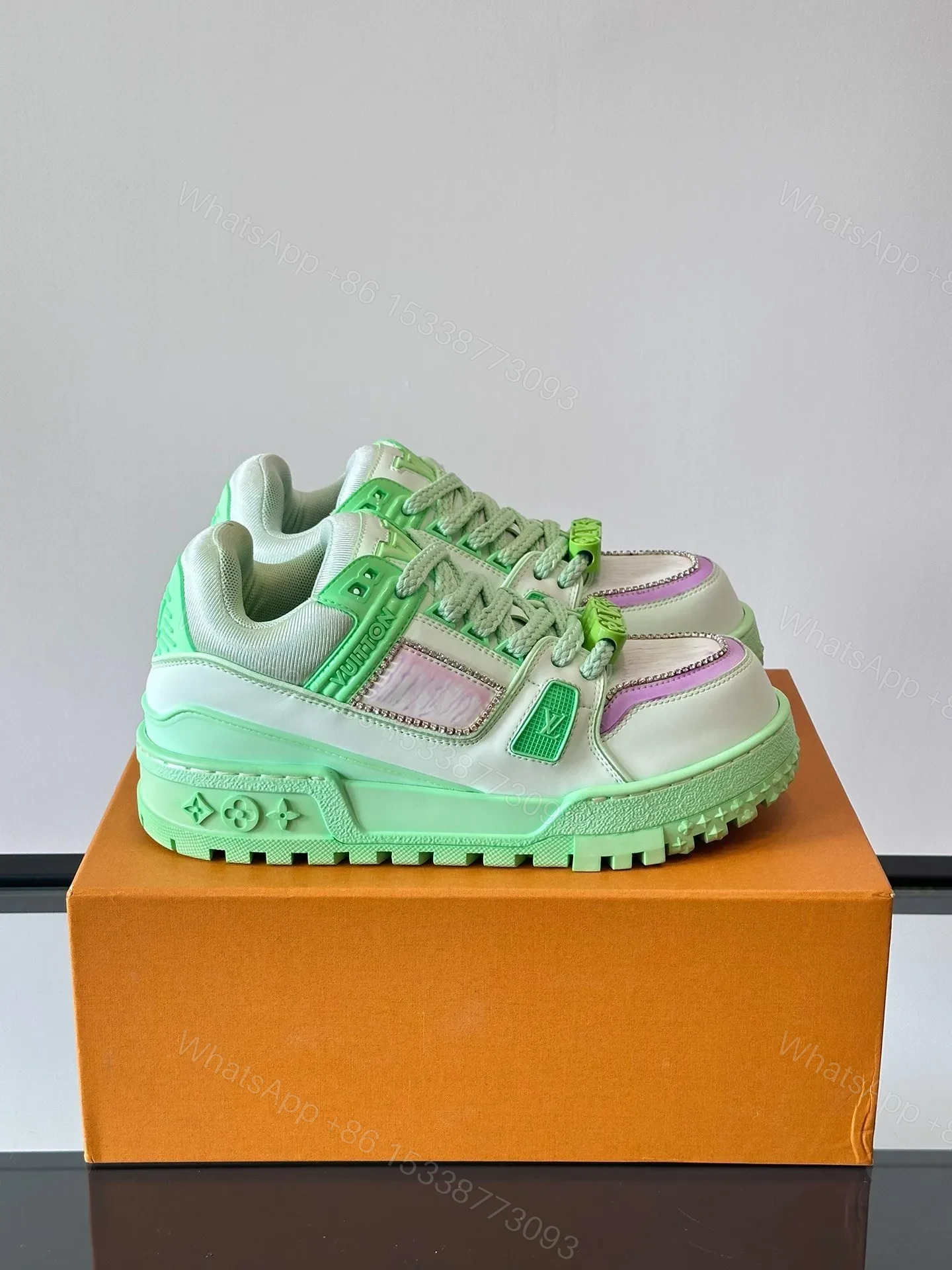 LV Men Light Green Leather Sneakers — view 1