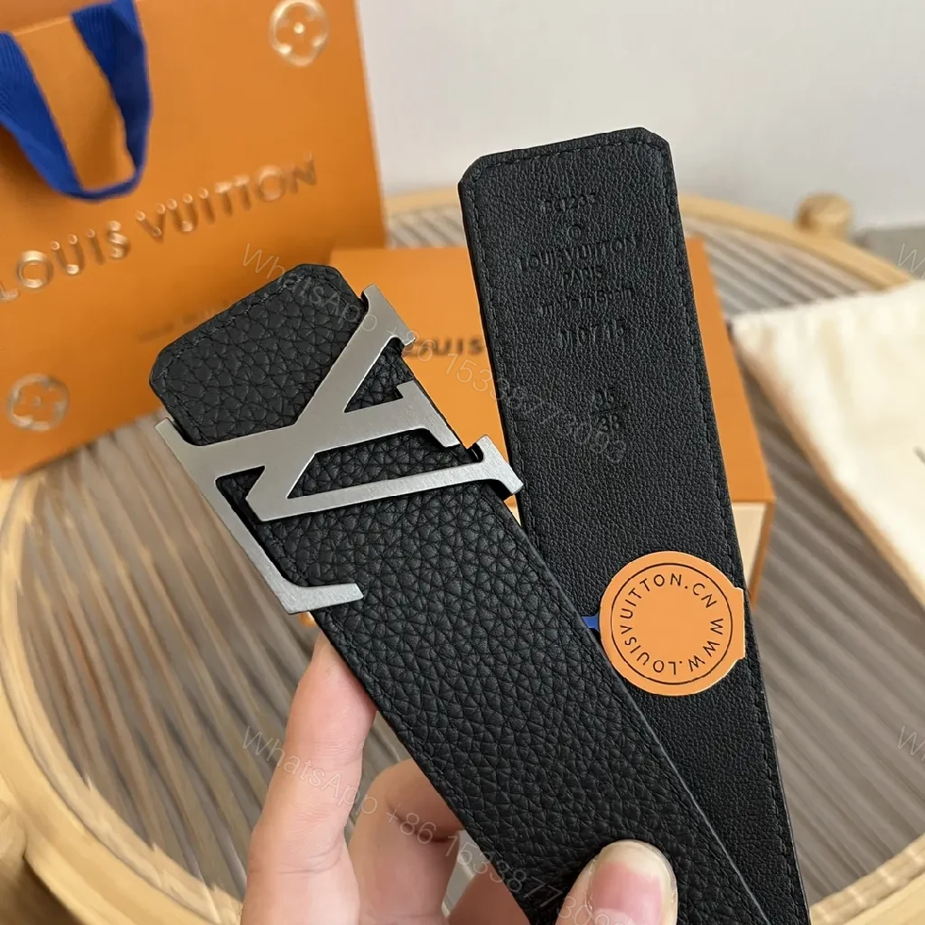 View 8 of Textured Black Leather Belt with Interlock Buckle - Modern Luxury Style