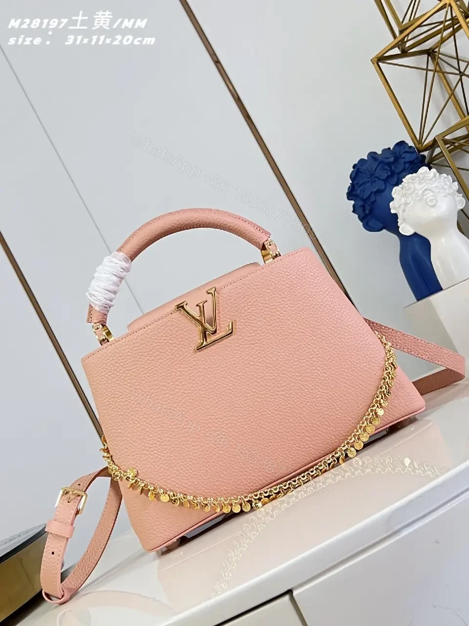 View 3 of Soft Pink Leather Handbag with Gold Hardware