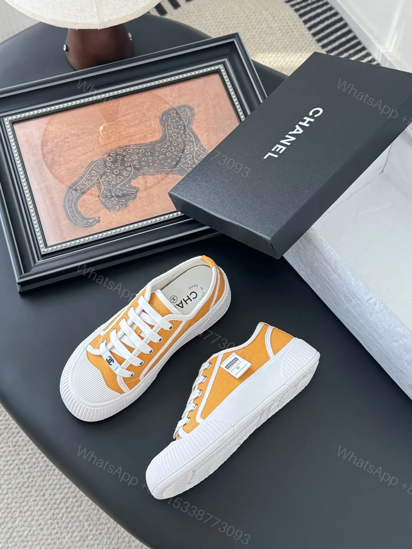 View 4 of Chanel Women Yellow Canvas And Rubber Sneakers