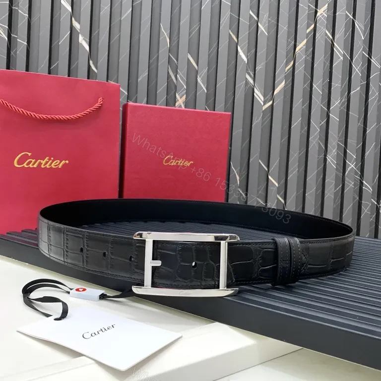 View 6 of Luxury Alligator-Effect Leather Belt with Stainless Buckle
