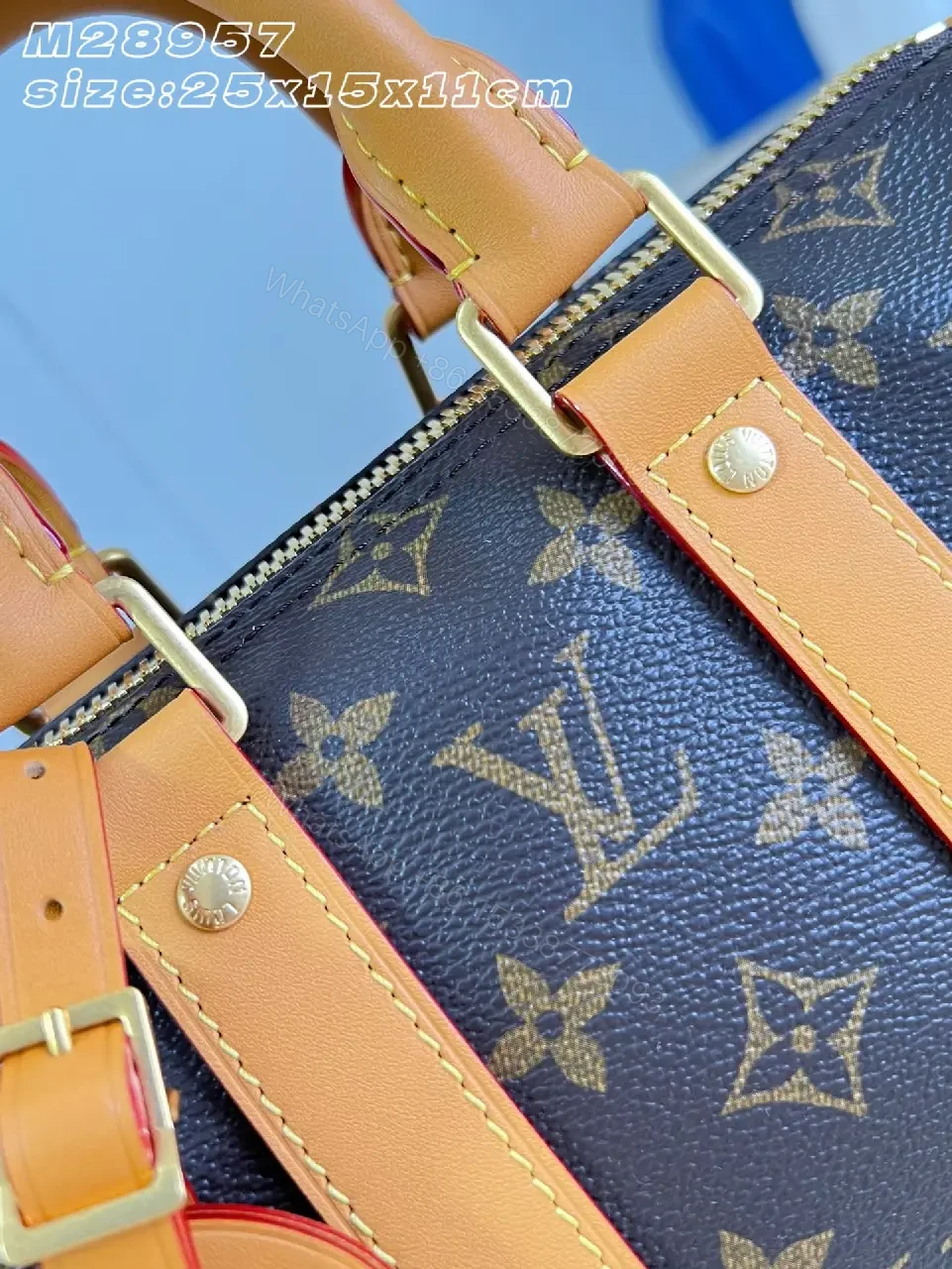 View 4 of Dark Brown Monogram Canvas Duffel Bag with Leather Trims
