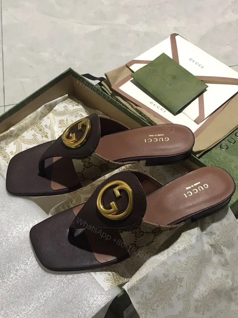 View 2 of GUCCI BLONDIE THONG SANDALS BROWN P00810550