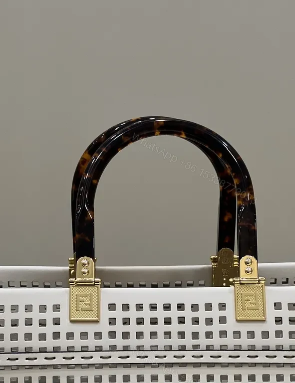 View 3 of Structured Perforated Fendi-Inspired Top-Handle Tote Bag