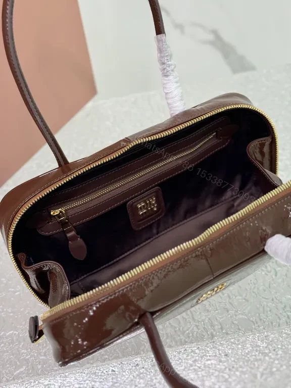 View 5 of Compact Miu Miu Patent Leather Handbag: Gold Hardware, Structured