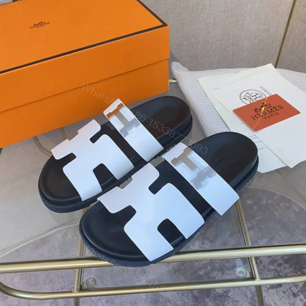 View 5 of Hermes Chypre Sandal H Logo Silver Hardware White