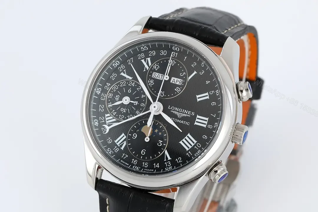 View 3 of Longines Master Collection Moonphase Eight Hand V4 Edition Black Dial Stainless Steel Case Leather Strap