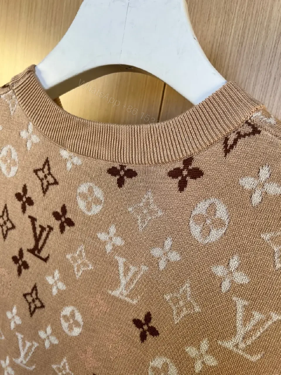 View 7 of Light Beige-Taupe LV Monogram Tee, Relaxed Fit Short Sleeve Crew