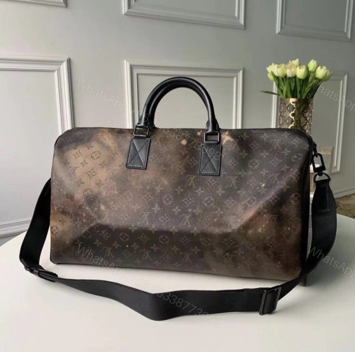 View 2 of Replica 1:1 Clone Louis Vuitton Keepall Bandouliere Monogram Galaxy 50 Black Multicolor