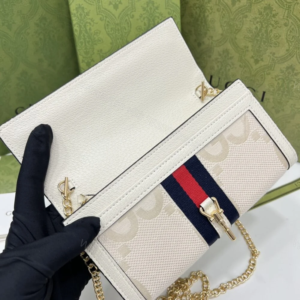 View 9 of Gucci Jackie 1961 Chain Wallet Beige And Ebony GG 19CM 652681 HUHHG 8565