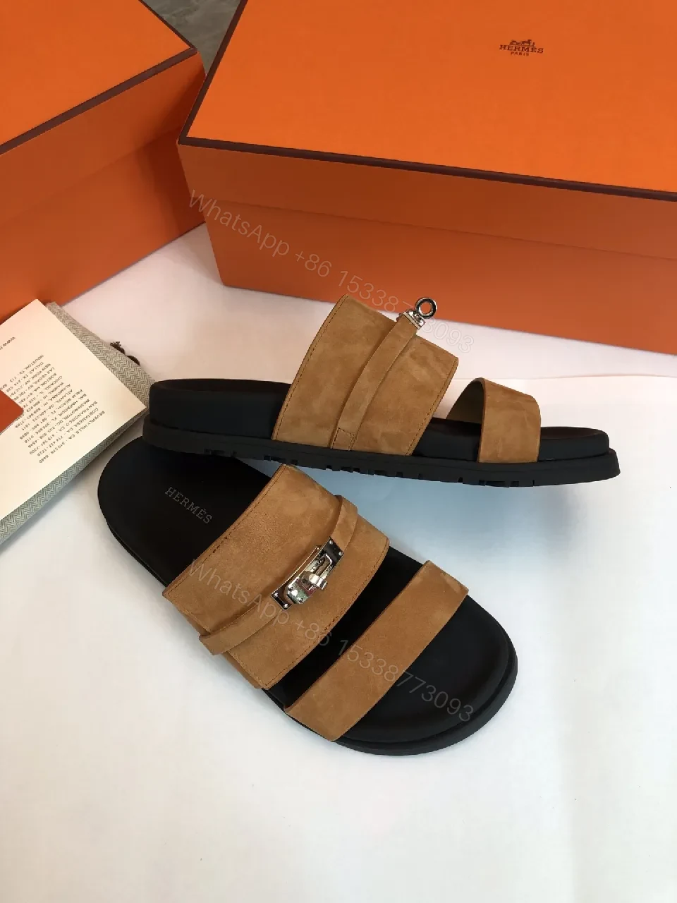View 2 of Two-Strap Nubuck Leather Sandals - Signature Hardware, All-Day Comfort