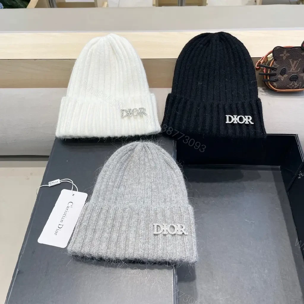 View 4 of White Knit Beanie with Dior Embellishment: Cozy Luxury