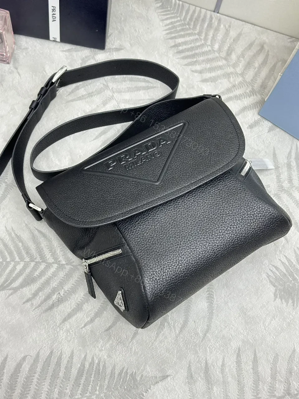 View 7 of Graphite Calfskin Compact Shoulder Bag: Structured Luxury
