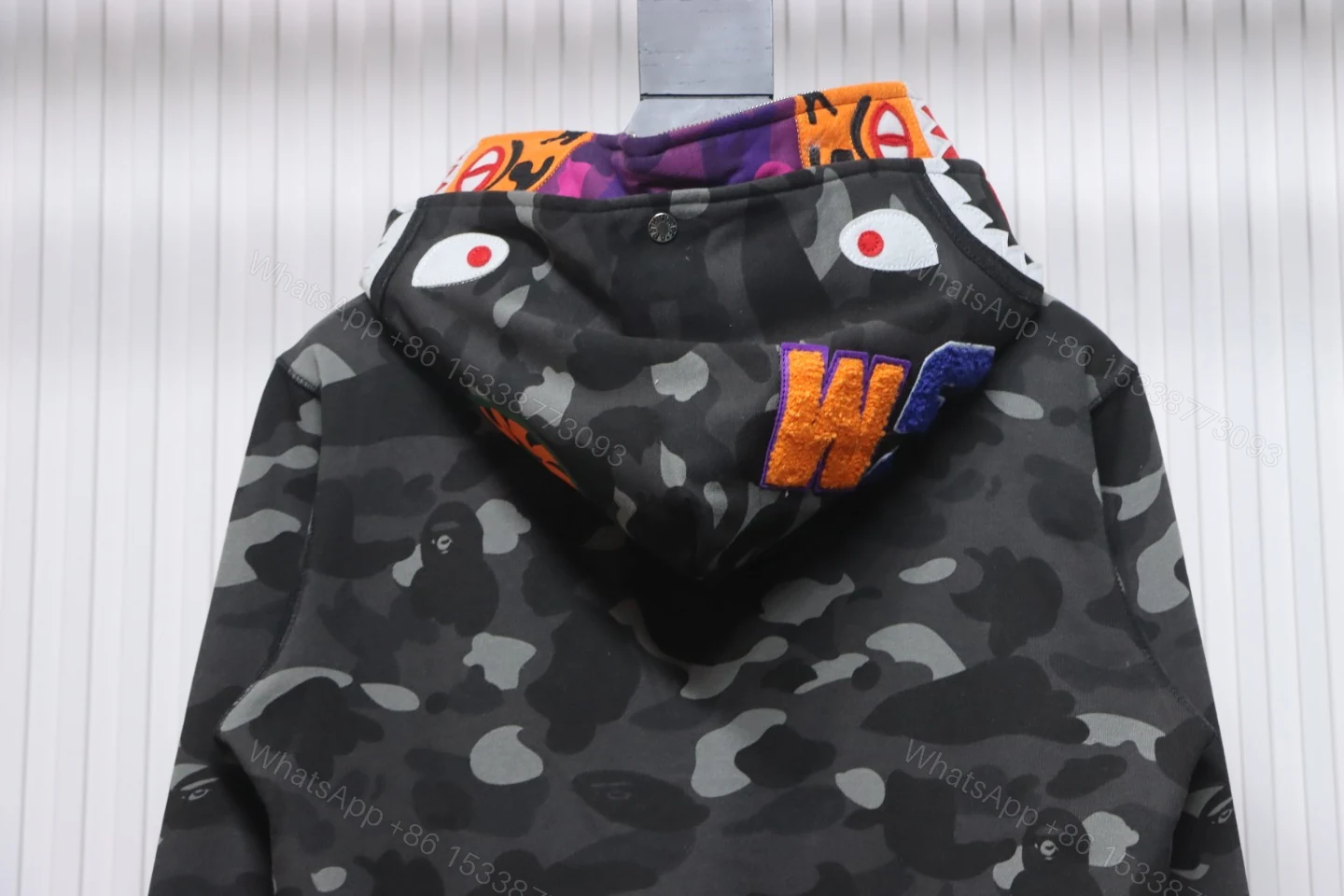 View 2 of BAPE Camouflage Double Hat Hoodie Dark Grey