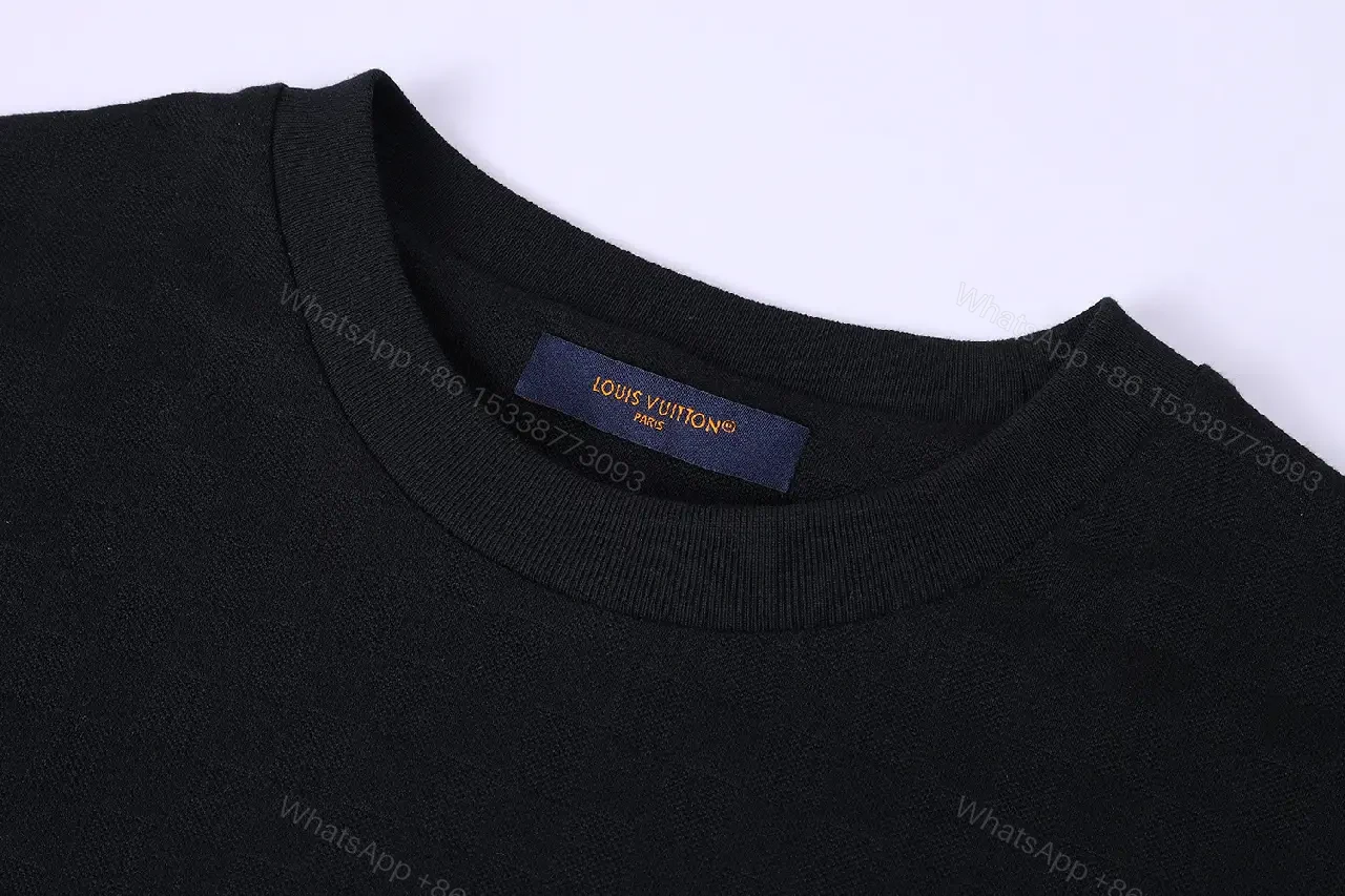 View 7 of Black Cotton Graphic Tee with Gold Logo Bar